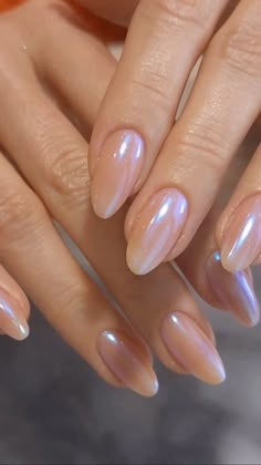 Glazed pearl chrome almond nails