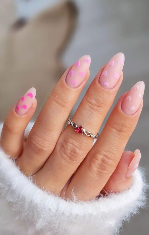 matte pink Β· hand-drawn hearts